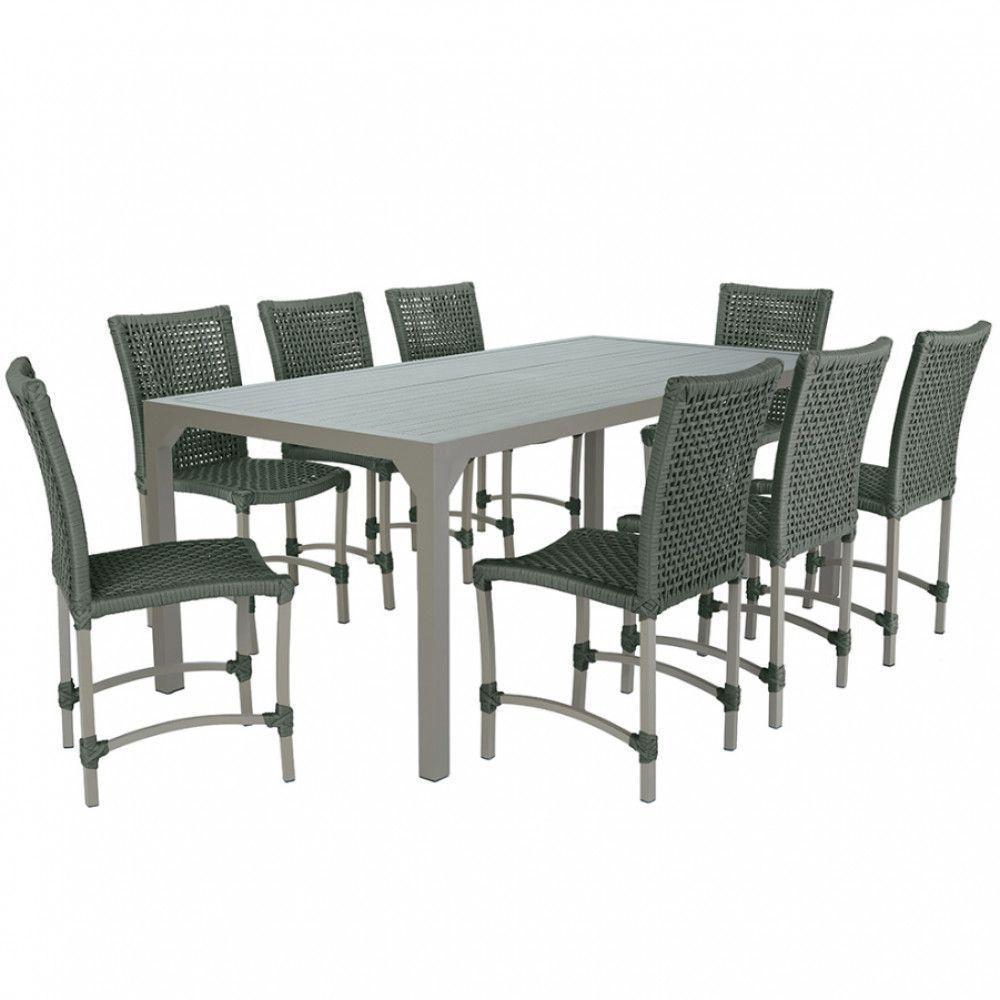 8 Cadeiras Corda E Mesa Tampo Retangular Alumínio Cozinha Verde - 1