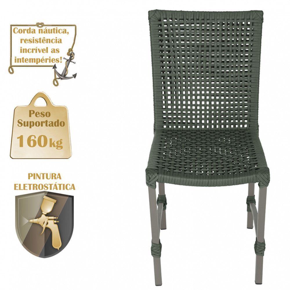 8 Cadeiras Corda E Mesa Tampo Retangular Alumínio Cozinha Verde - 5