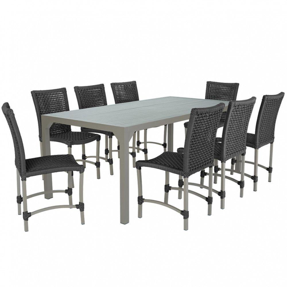 8 Cadeiras Corda E Mesa Tampo Retangular Alumínio Cozinha Preto - 1