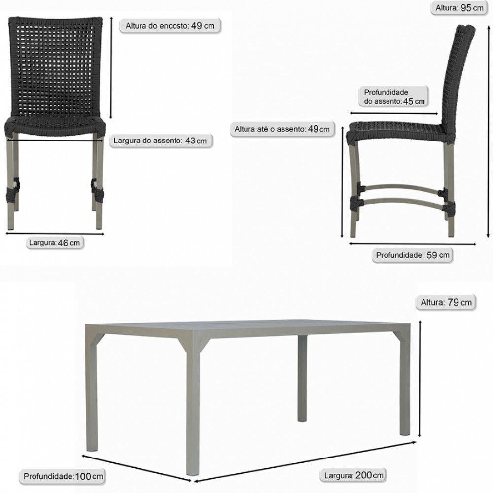 8 Cadeiras Corda E Mesa Tampo Retangular Alumínio Cozinha Preto - 6