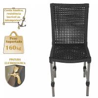 8 Cadeiras Corda E Mesa Tampo Retangular Alumínio Cozinha Preto