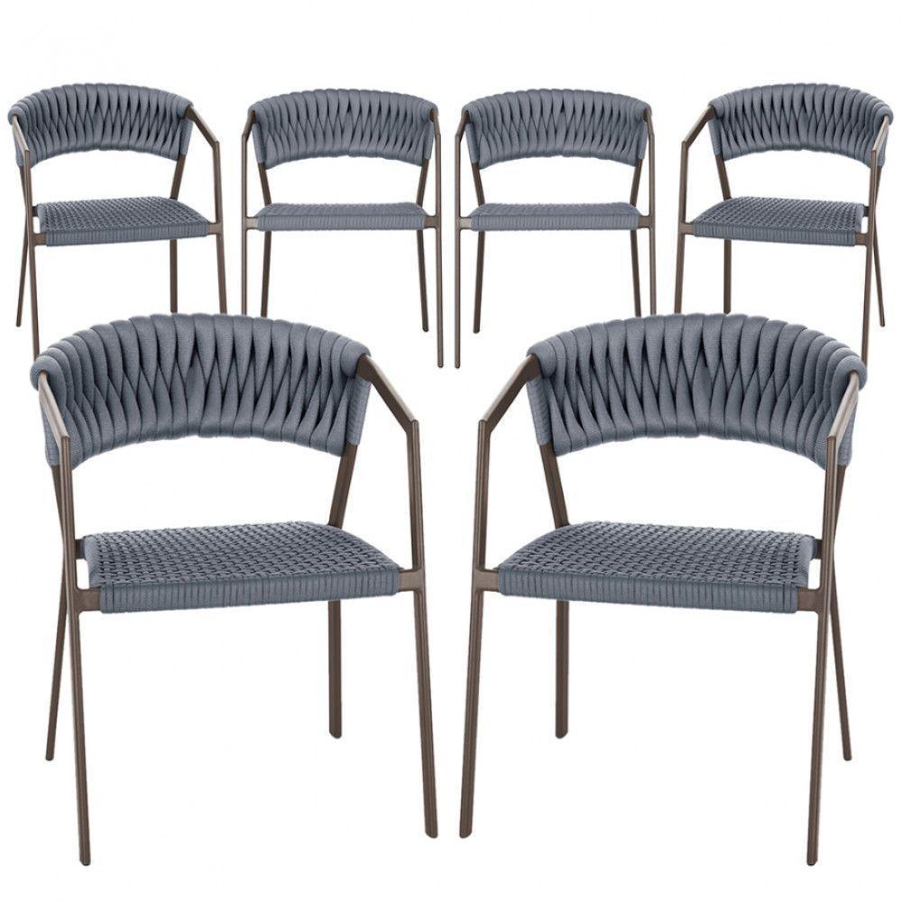 6 Cadeiras Atenas Tricô Náutico E Alumínio Proteção Uv Marro Prata - 1