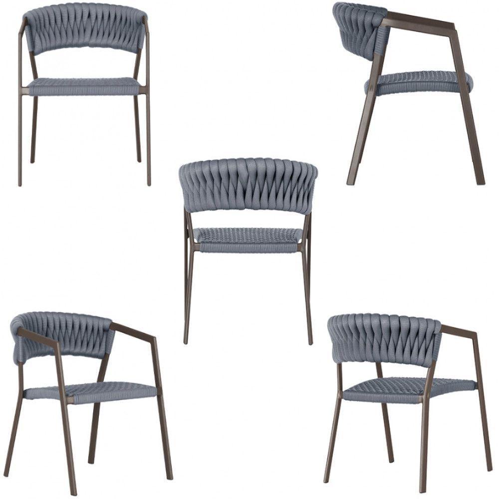 6 Cadeiras Atenas Tricô Náutico E Alumínio Proteção Uv Marro Prata - 3