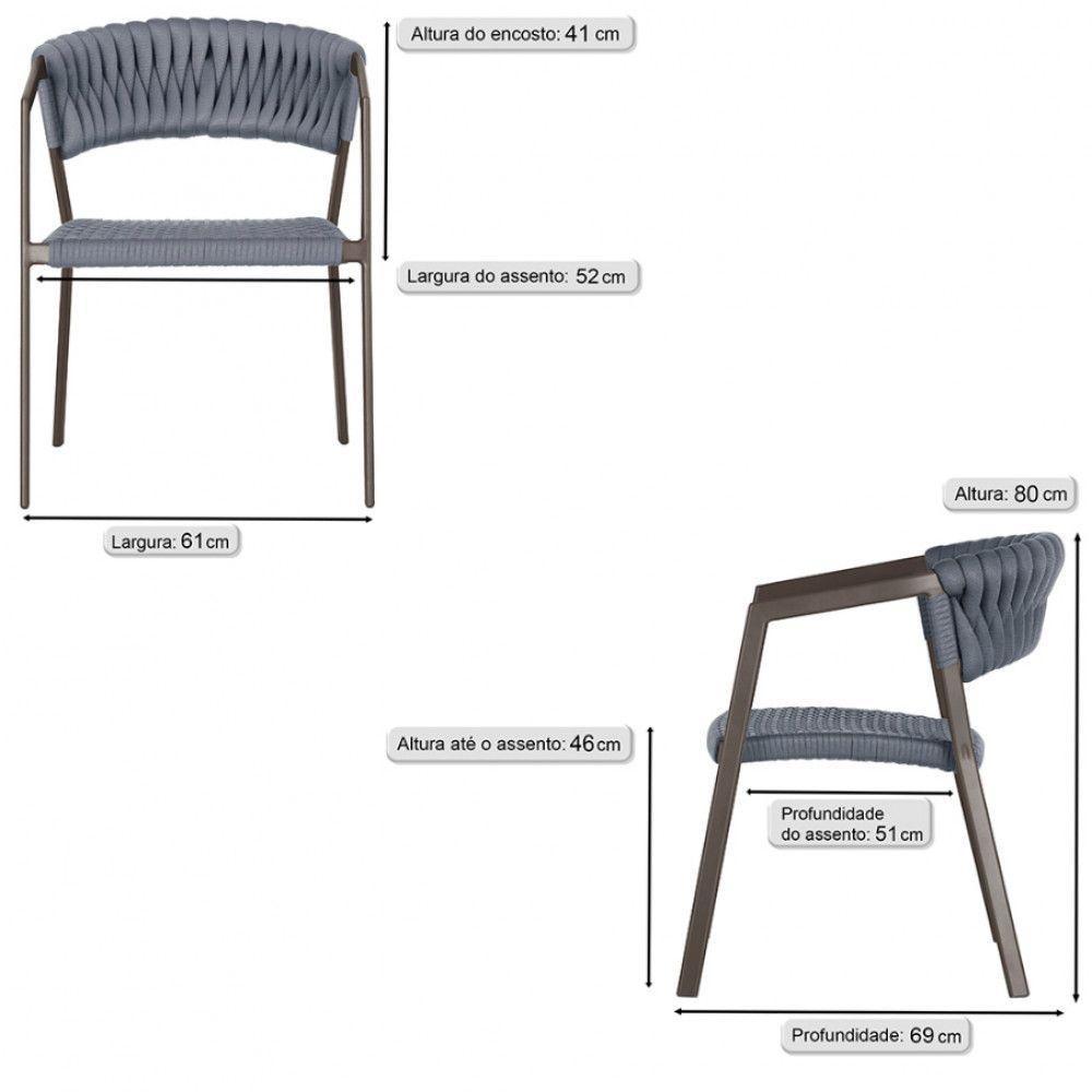 6 Cadeiras Atenas Tricô Náutico E Alumínio Proteção Uv Marro Prata - 4