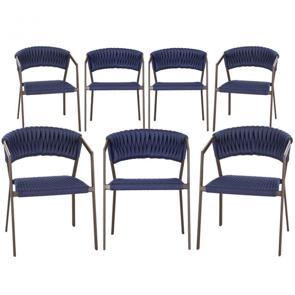 7 Cadeiras Atenas Tricô Náutico E Alumínio Proteção Uv Azul - 1