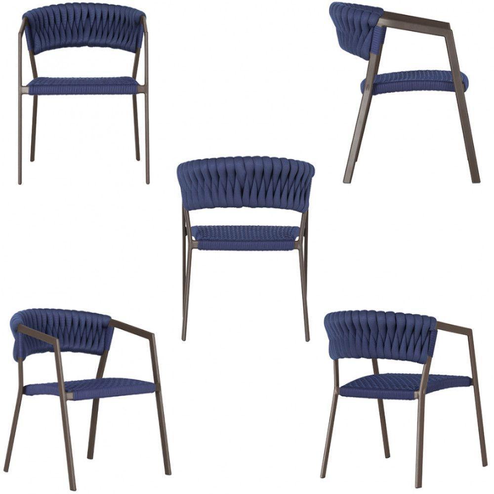 7 Cadeiras Atenas Tricô Náutico E Alumínio Proteção Uv Azul - 3