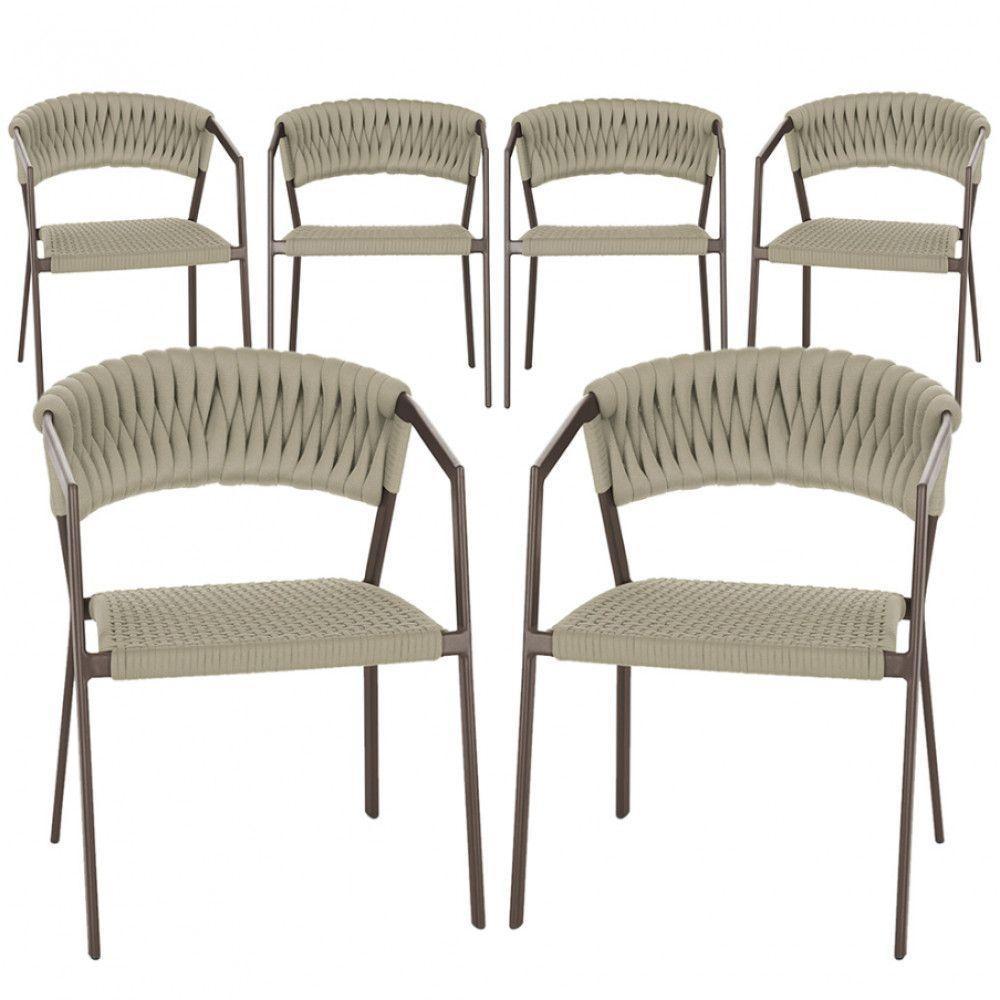 6 Cadeiras Atenas Tricô Náutico E Alumínio Proteção Uv Marro Rami - 1