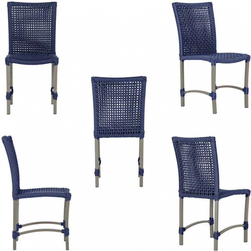 8 Cadeiras Corda E Mesa Tampo Retangular Alumínio Cozinha Azul - 3