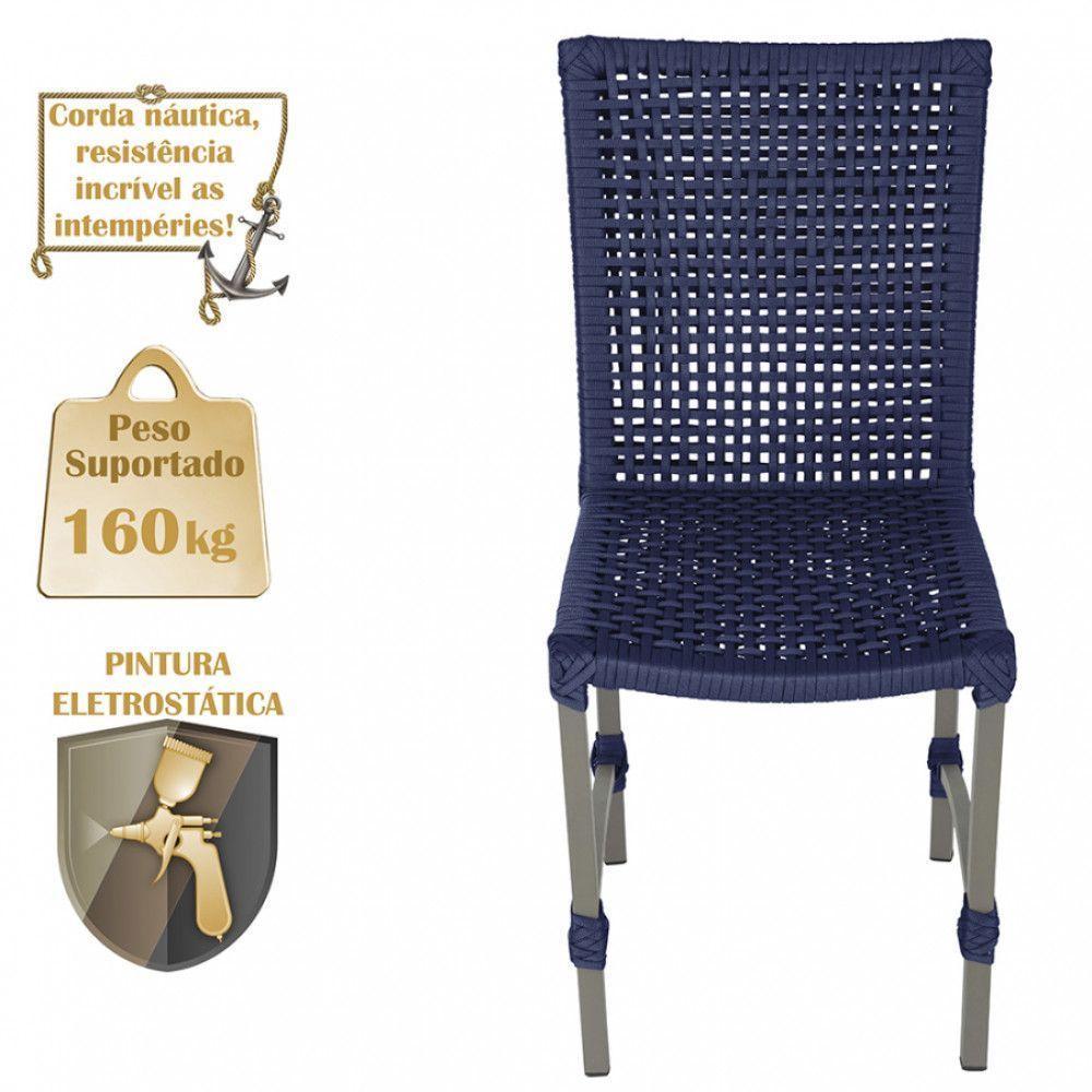 8 Cadeiras Corda E Mesa Tampo Retangular Alumínio Cozinha Azul - 4
