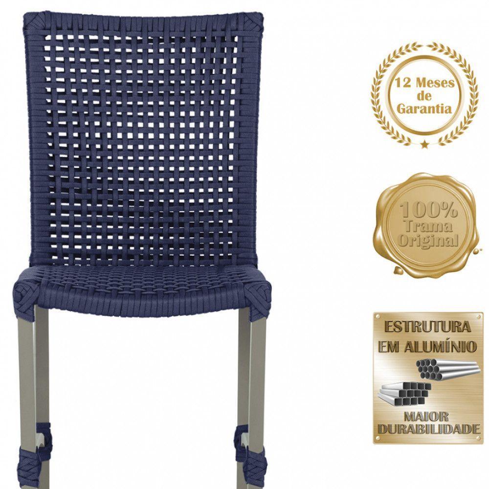 8 Cadeiras Corda E Mesa Tampo Retangular Alumínio Cozinha Azul - 5