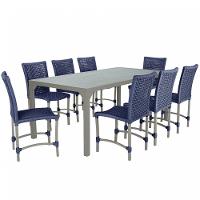 8 Cadeiras Corda E Mesa Tampo Retangular Alumínio Cozinha Azul - 1