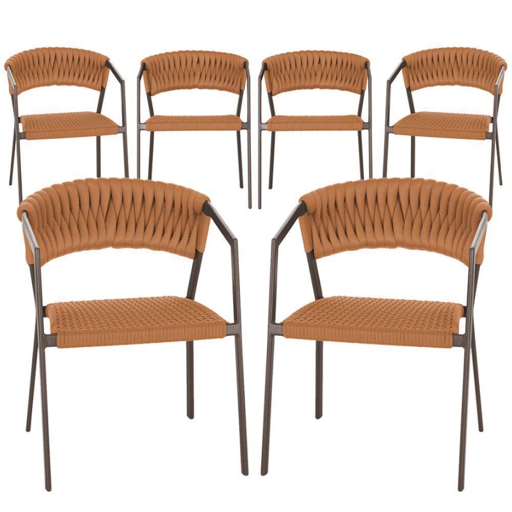 6 Cadeiras Atenas Tricô Náutico E Alumínio Proteção Uv Marro Terra Cota - 1