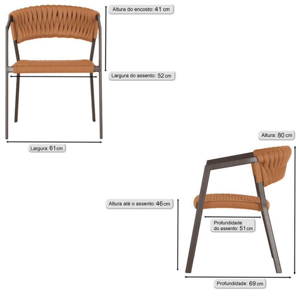 6 Cadeiras Atenas Tricô Náutico E Alumínio Proteção Uv Marro Terra Cota - 6