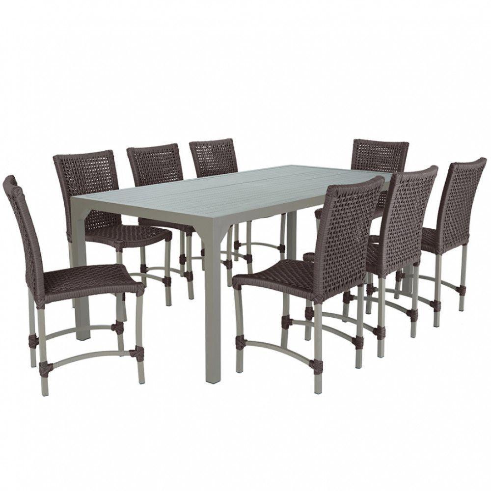 8 Cadeiras Corda E Mesa Tampo Retangular Alumínio Cozinha Marrom - 1