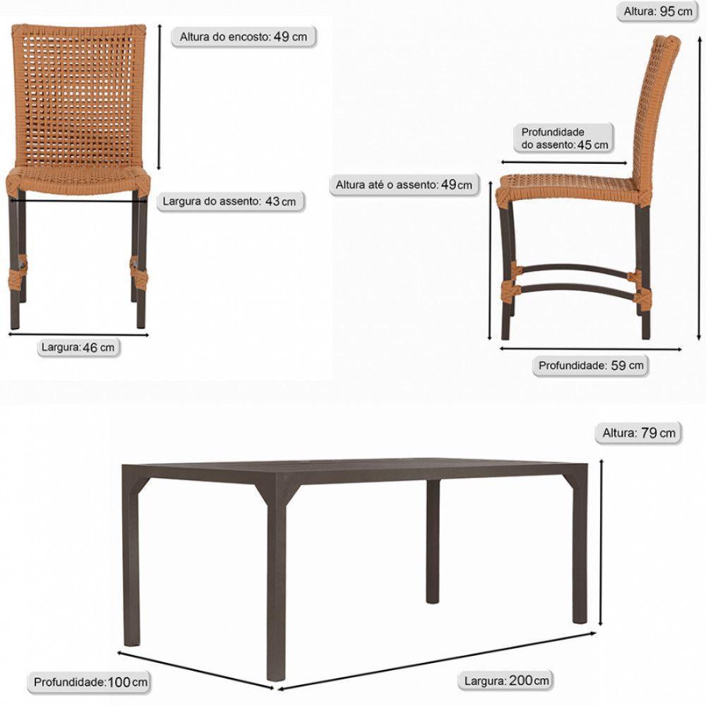 Jogo 6 Cadeiras Corda Náutica E Mesa Retangular Ripada 2,00m Terra Cota - 5