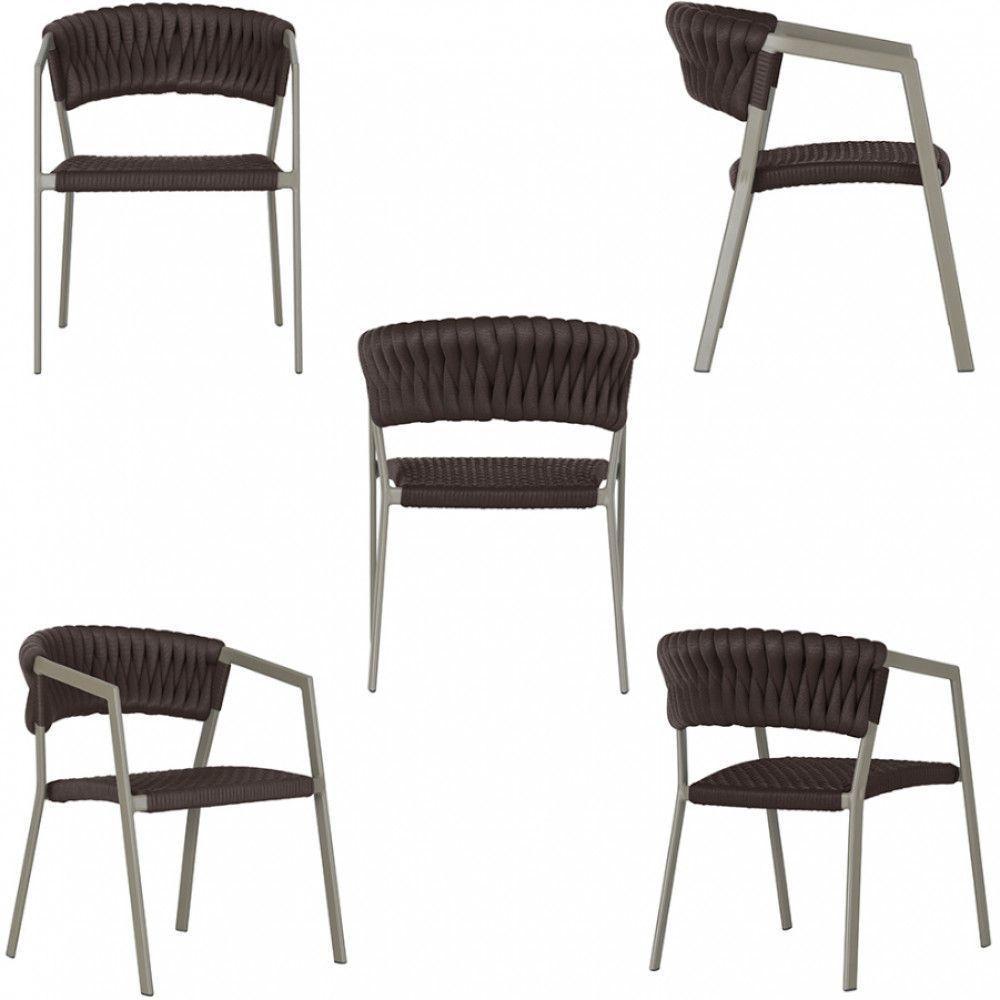 2 Cadeiras Tricô Náutico E Alumínio Uv Para Varanda Cozinha Marrom - 3