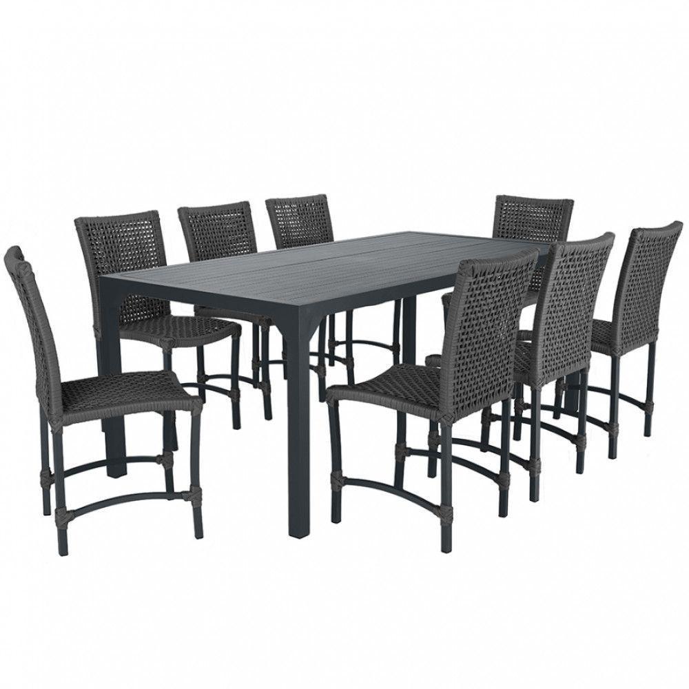 8 Cadeiras Corda Náutica E Mesa Tampo Ripado Retangular 2,00 Preto - 1