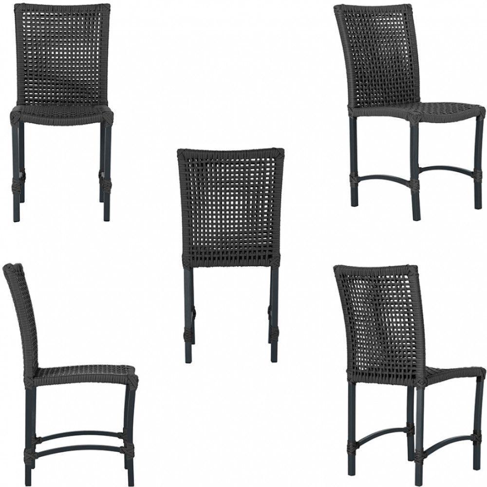 8 Cadeiras Corda Náutica E Mesa Tampo Ripado Retangular 2,00 Preto - 3