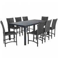 8 Cadeiras Corda Náutica E Mesa Tampo Ripado Retangular 2,00 Preto - 1