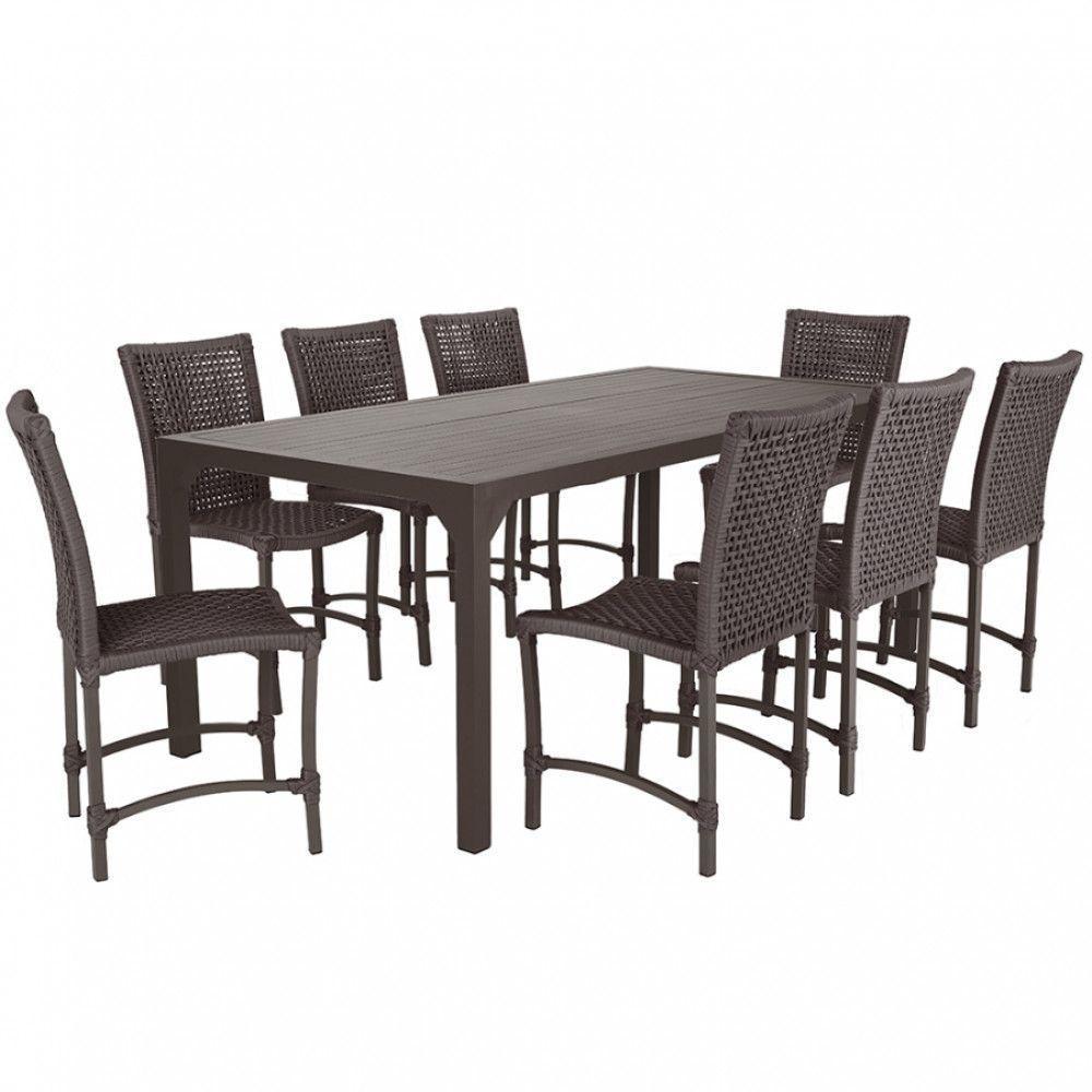 8 Cadeiras Cannes Corda Náutica E Mesa Retangular Alumínio Marrom - 1