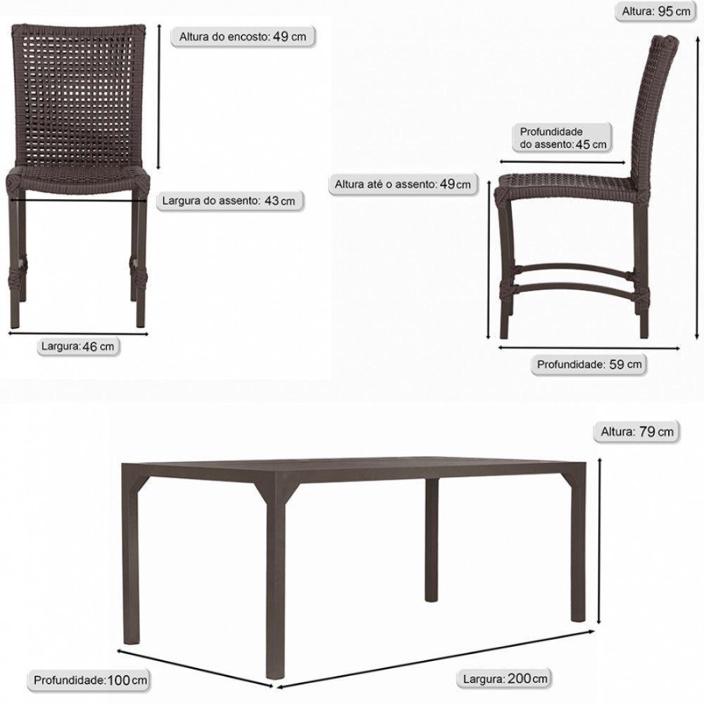 8 Cadeiras Cannes Corda Náutica E Mesa Retangular Alumínio Marrom - 6