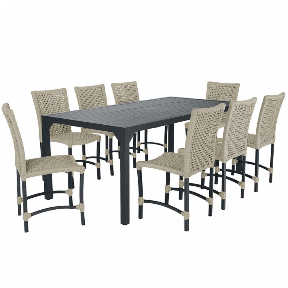 8 Cadeiras Corda Náutica E Mesa Tampo Ripado Retangular 2,00 Rami - 1