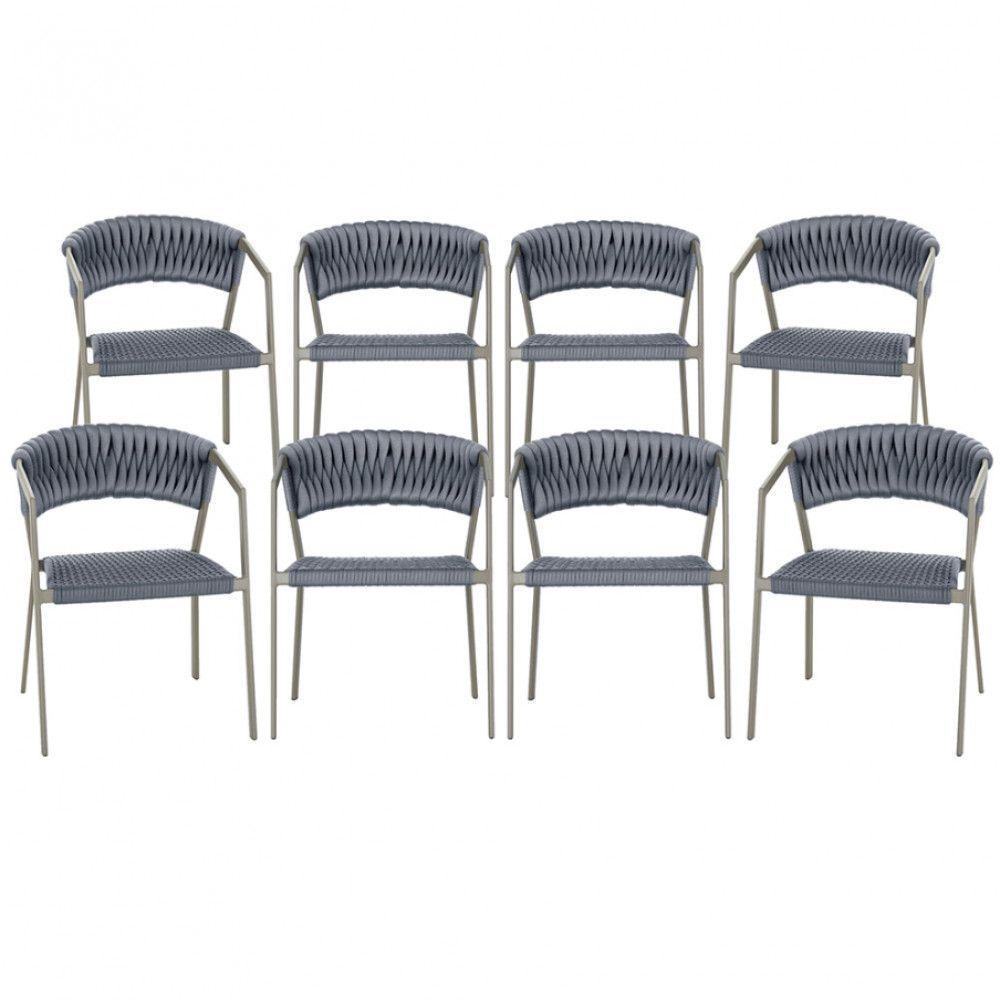 8 Cadeiras Atenas Tricô Náutico E Alumínio Com Proteção Uv Prata - 1