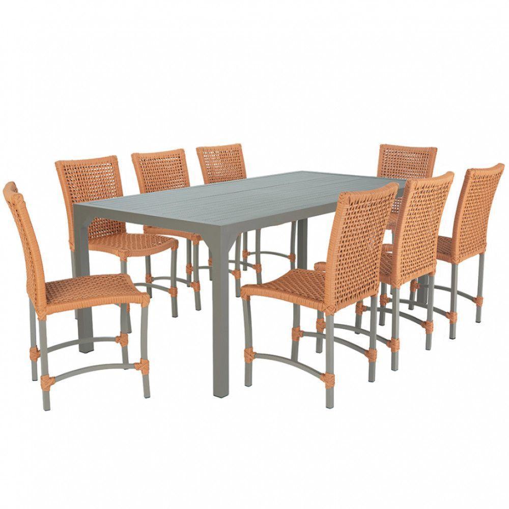 8 Cadeiras Corda E Mesa Tampo Retangular Alumínio Cozinha Terra Cota - 1