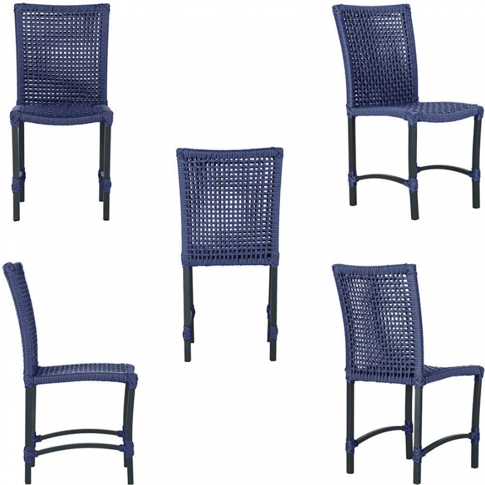 8 Cadeiras Corda Náutica E Mesa Tampo Ripado Retangular 2,00 Azul - 3