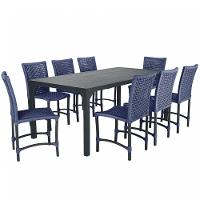 8 Cadeiras Corda Náutica E Mesa Tampo Ripado Retangular 2,00 Azul - 1