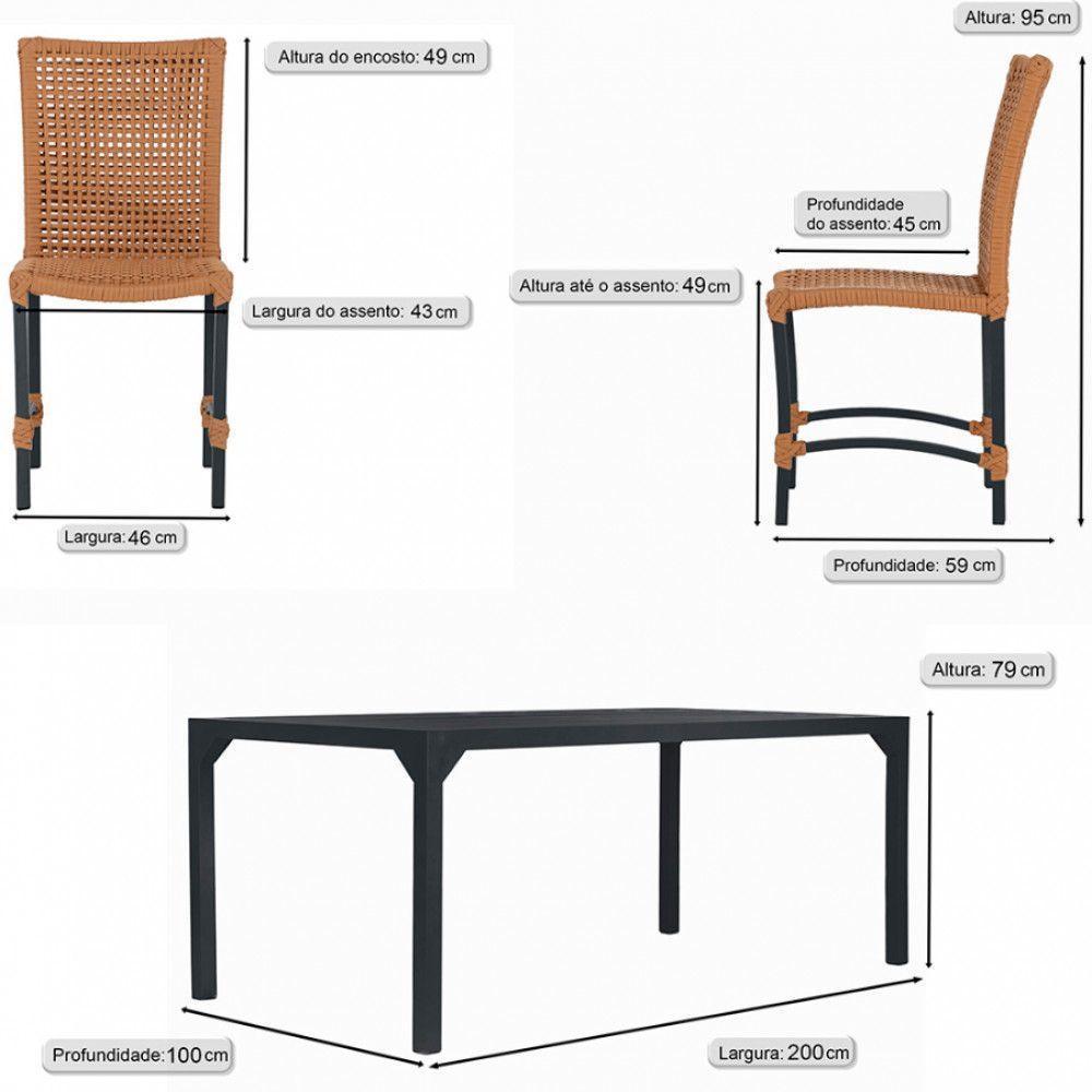 8 Cadeiras Corda Náutica E Mesa Tampo Ripado Retangular 2,00 Terra Cota - 6