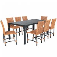 8 Cadeiras Corda Náutica E Mesa Tampo Ripado Retangular 2,00 Terra Cota - 1