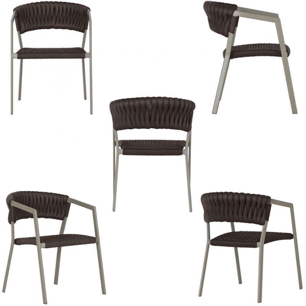 8 Cadeiras Atenas Tricô Náutico E Alumínio Com Proteção Uv Marrom - 3