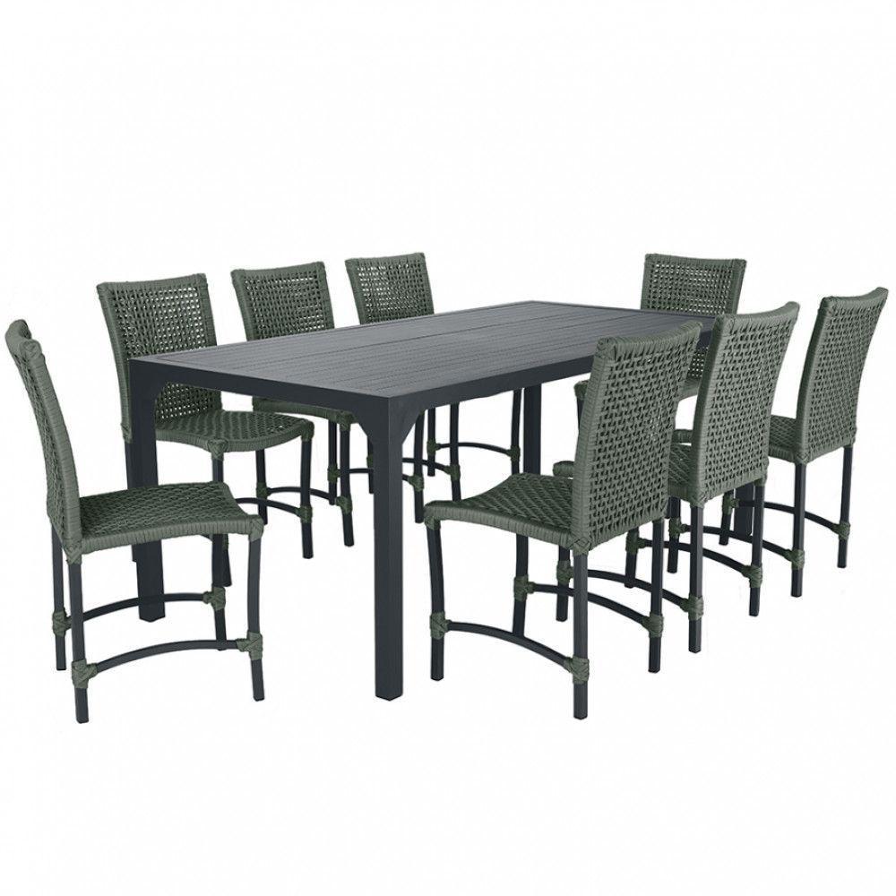 8 Cadeiras Corda Náutica E Mesa Tampo Ripado Retangular 2,00 Verde - 1