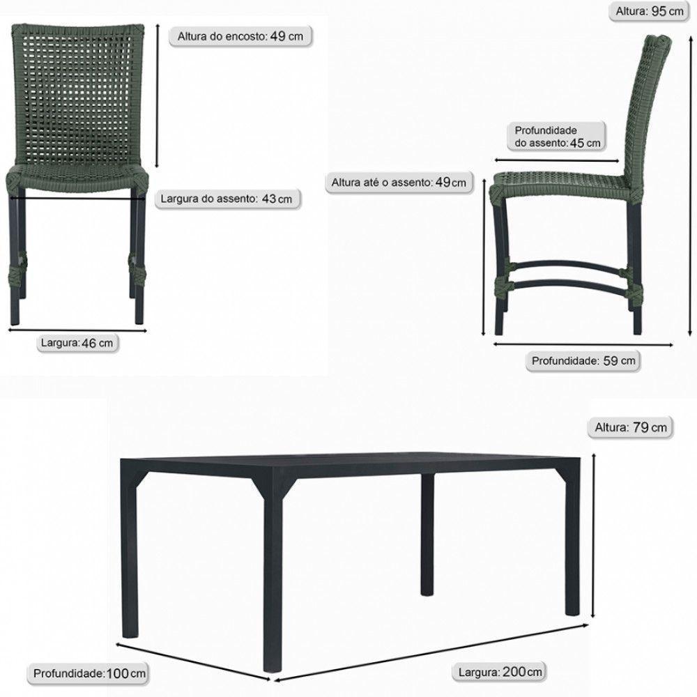 8 Cadeiras Corda Náutica E Mesa Tampo Ripado Retangular 2,00 Verde - 5