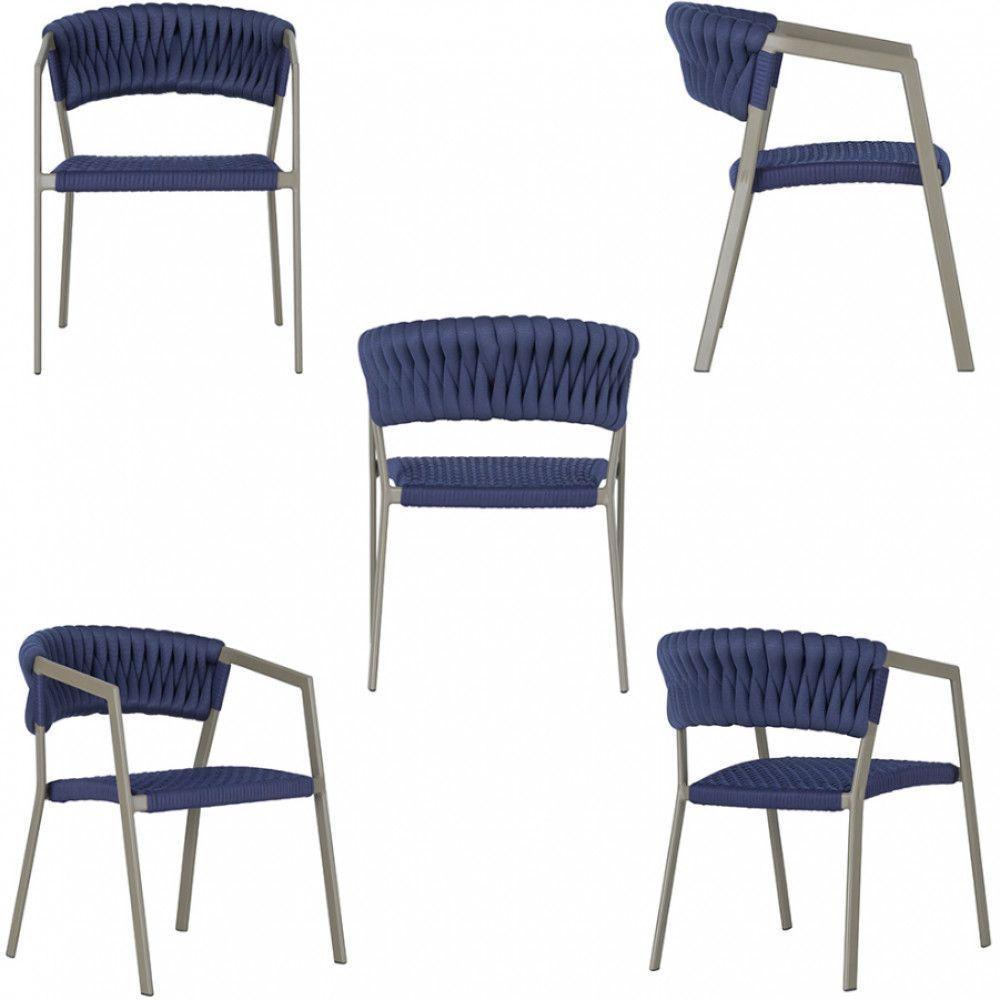 2 Cadeiras Tricô Náutico E Alumínio Uv Para Varanda Cozinha Azul - 3