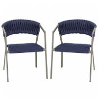 2 Cadeiras Tricô Náutico E Alumínio Uv Para Varanda Cozinha Azul - 1