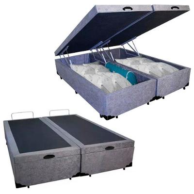 Cama Box Baú King Bipartido Suede Sereneprime Cinza 192x203x44.