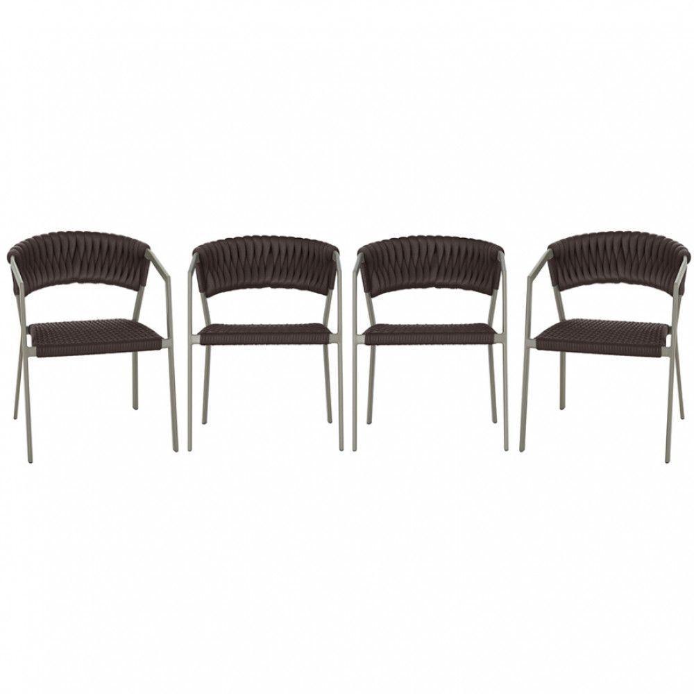 4 Cadeiras Atenas Tricô Náutico E Alumínio Uv Varanda Jantar Marrom - 1