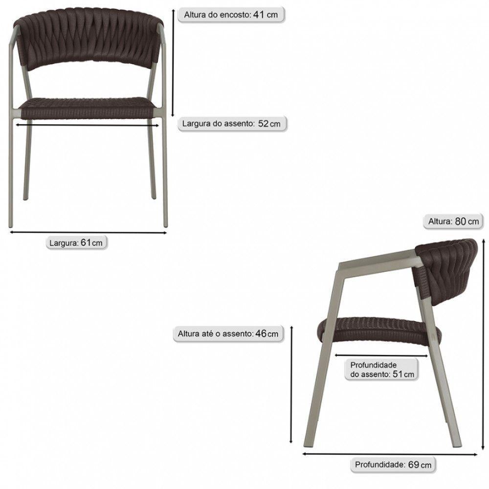 4 Cadeiras Atenas Tricô Náutico E Alumínio Uv Varanda Jantar Marrom - 6