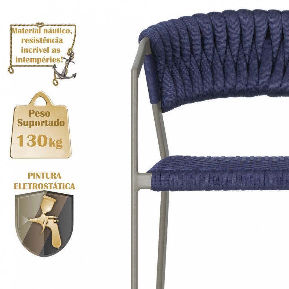 4 Cadeiras Atenas Tricô Náutico E Alumínio Uv Varanda Jantar Azul - 4