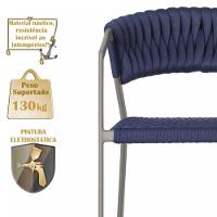 4 Cadeiras Atenas Tricô Náutico E Alumínio Uv Varanda Jantar Azul