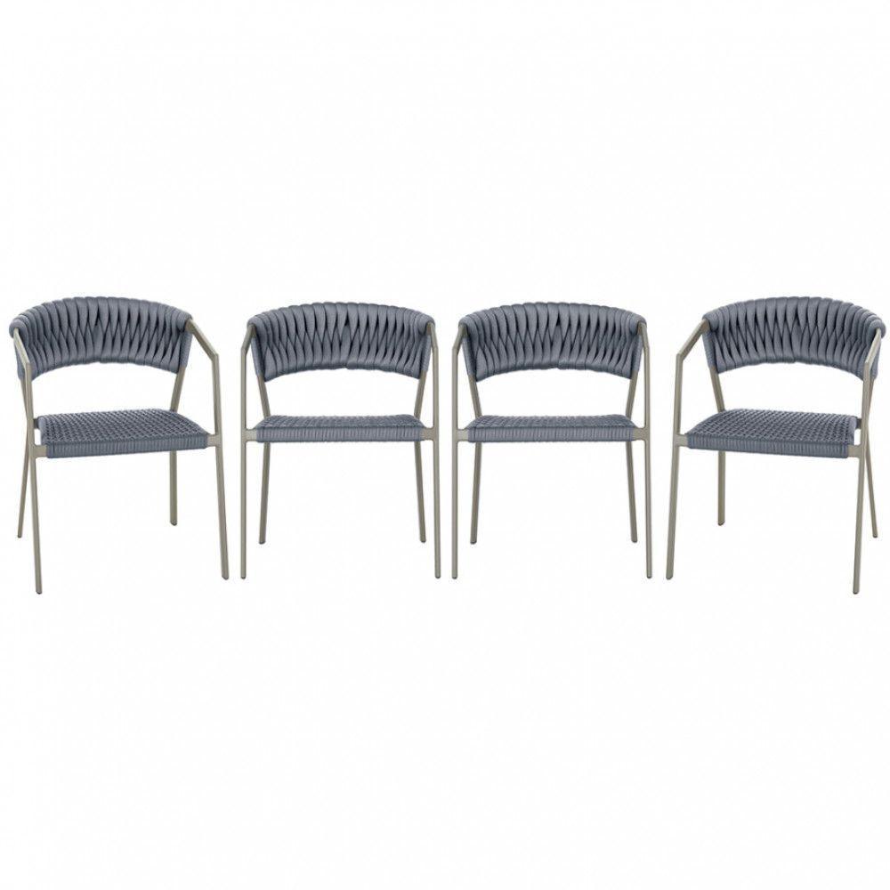 4 Cadeiras Atenas Tricô Náutico E Alumínio Uv Varanda Jantar Prata - 1