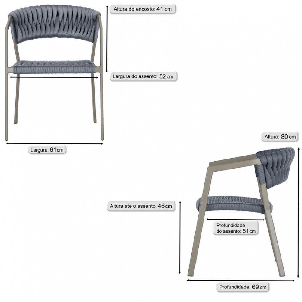 4 Cadeiras Atenas Tricô Náutico E Alumínio Uv Varanda Jantar Prata - 5