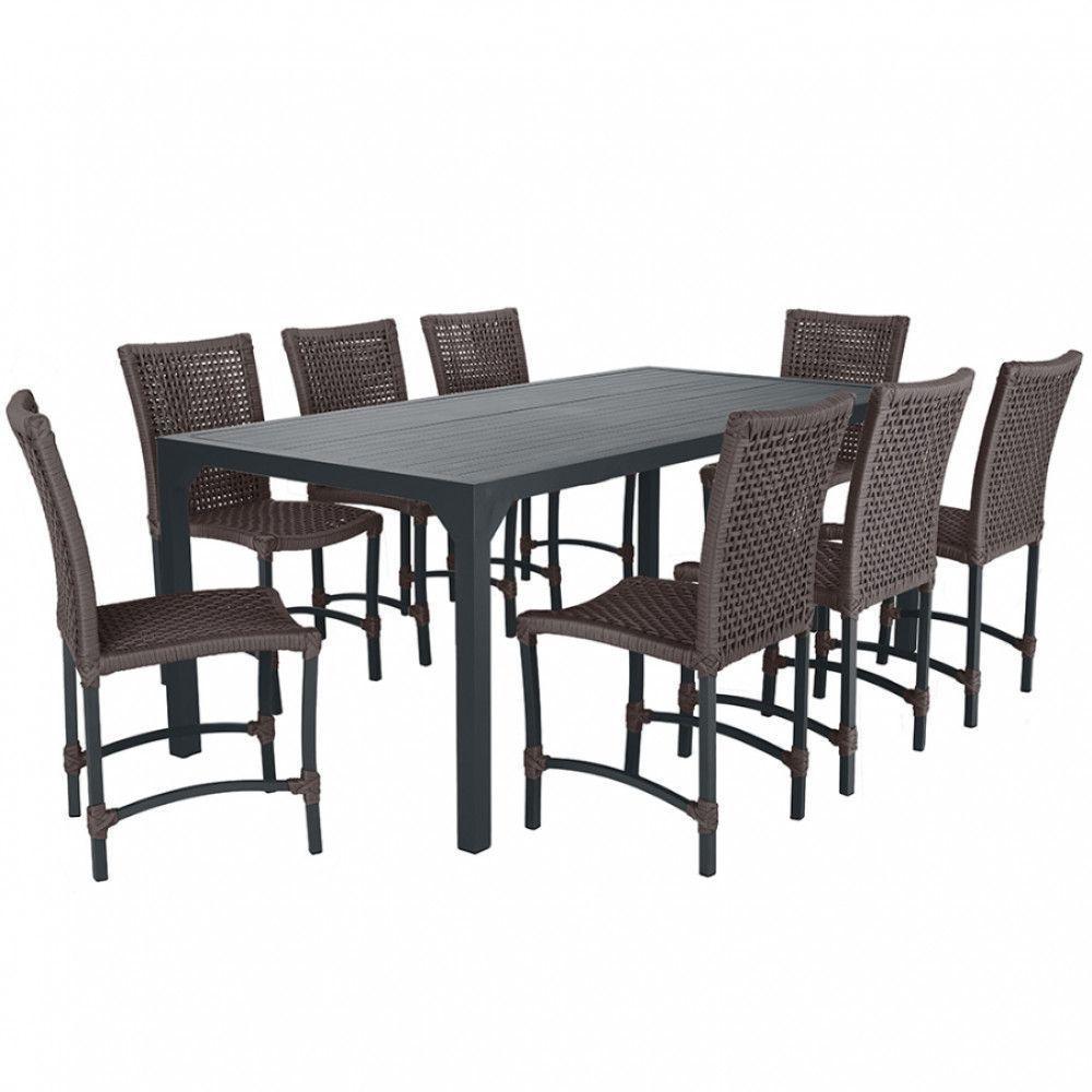 8 Cadeiras Corda Náutica E Mesa Tampo Ripado Retangular 2,00 Marrom - 1