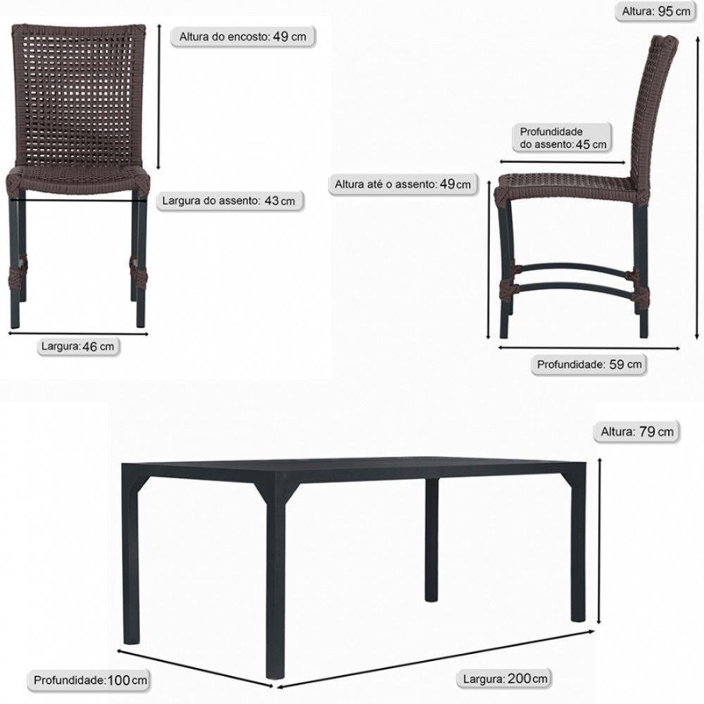 8 Cadeiras Corda Náutica E Mesa Tampo Ripado Retangular 2,00 Marrom - 6