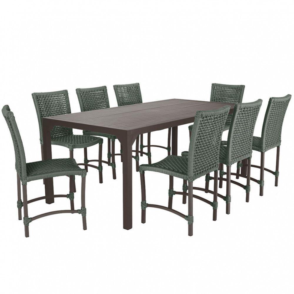 8 Cadeiras Cannes Corda Náutica E Mesa Retangular Alumínio Verde - 1