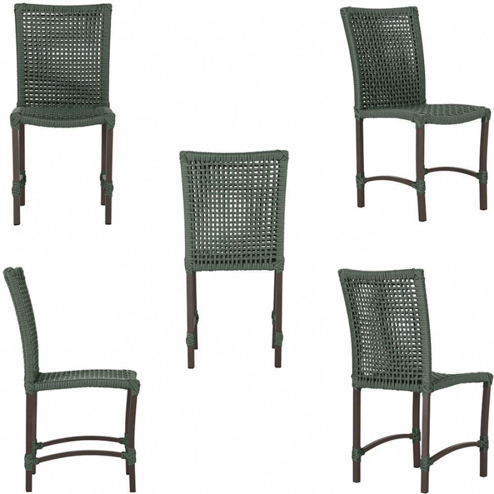 8 Cadeiras Cannes Corda Náutica E Mesa Retangular Alumínio Verde - 2
