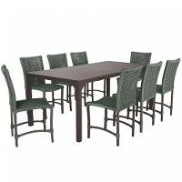 8 Cadeiras Cannes Corda Náutica E Mesa Retangular Alumínio Verde - 1