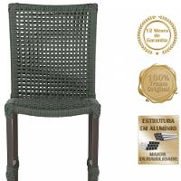 8 Cadeiras Cannes Corda Náutica E Mesa Retangular Alumínio Verde